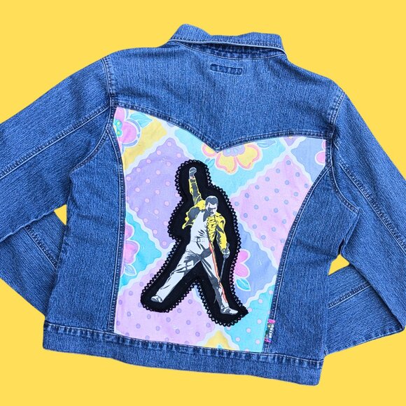 Handmade, Upcycled Freddie Mercury, Queen Denim Jacket Size XL - Picture 1 of 4